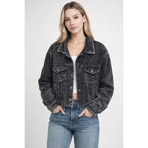 POL Black Corduroy Distressed Honey And Lemon NWT Frayed Bottom S Denim Jacket